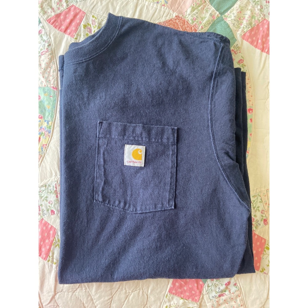 Carhartt K87 Mens Navy Blue Original Fit Heavyweight Pocket T Size L Regular
